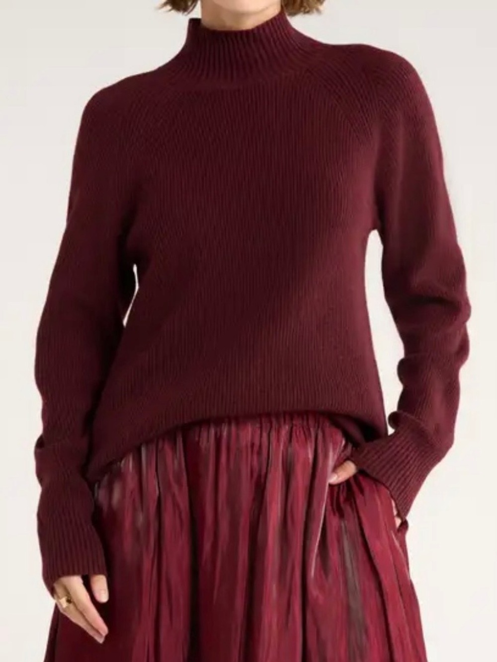 WORN ONCE Raglan Steve Mock Neck Ribbed Sweater in Deep Wine Sz L